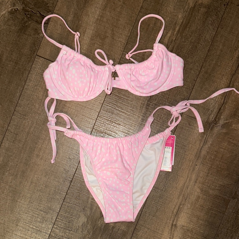 Light Pink & White Polka Dot Bikini Set
